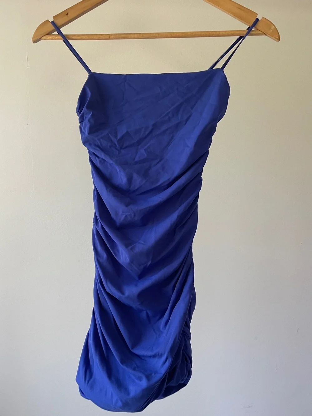 Babaton Cobalt Ruched Spaghetti-Strap Mini Dress Size S